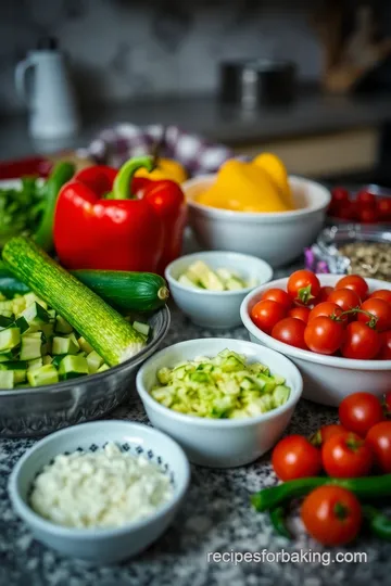 Mediterranean Baked Plate: Flavorful Roasted Vegetables with Herbs and Feta ingredients