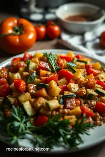 Mediterranean Baked Plate: Flavorful Roasted Vegetables with Herbs and Feta presentation